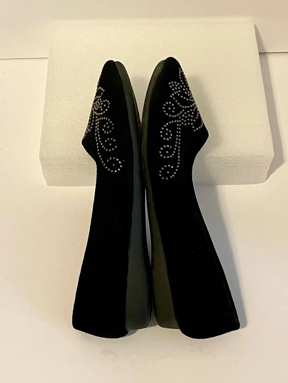 Black Rhinestone Studded Pointed-Toe Women's Flats
